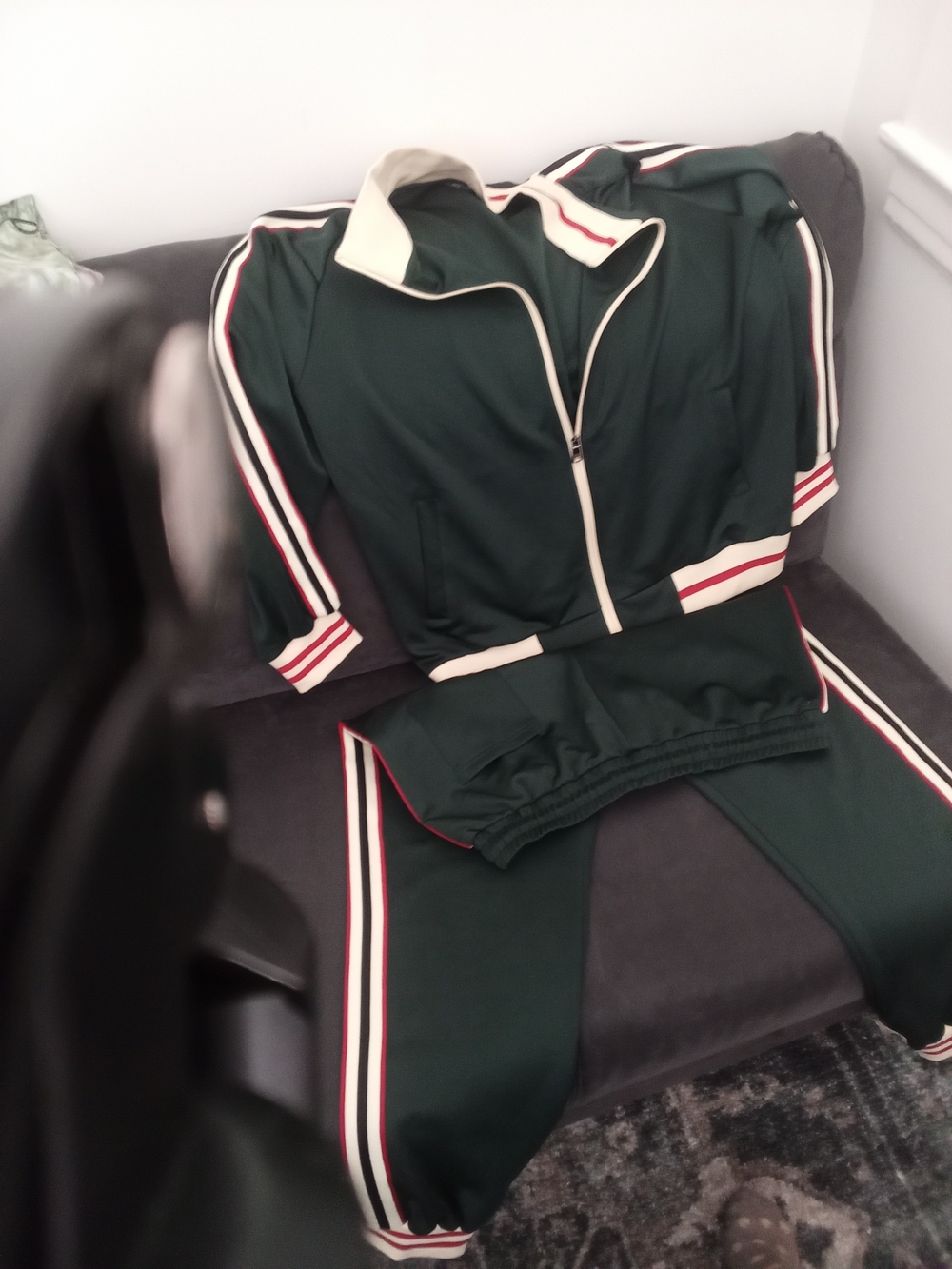 Men's Green Track Jacket and Pants Set - Branded Athletic Leisurewear